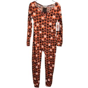 Shosho Pumpkin Fleece Lined Pull On One Piece Pajamas Headband Set Size Large